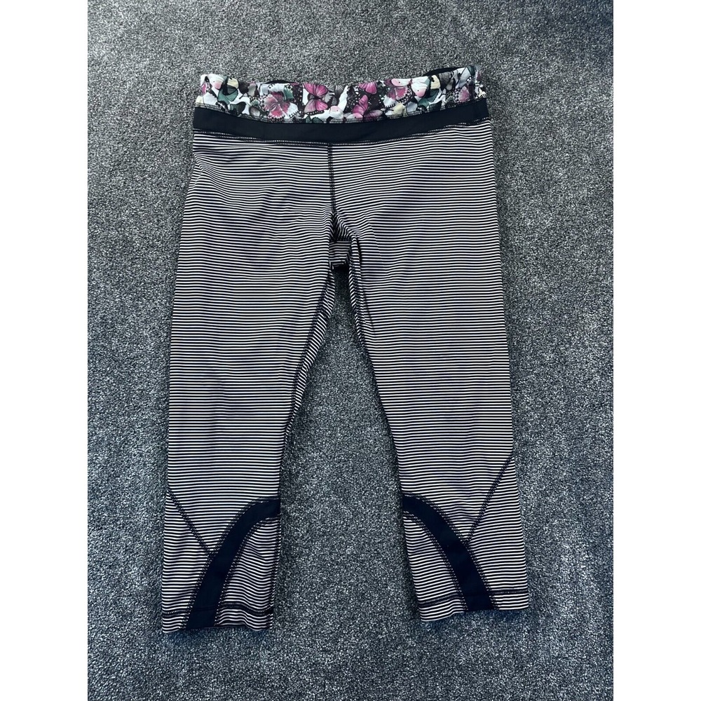 Lululemon Legging 10‎ Run Inspire II Seawheeze Butterfly Crop Stripe White Black